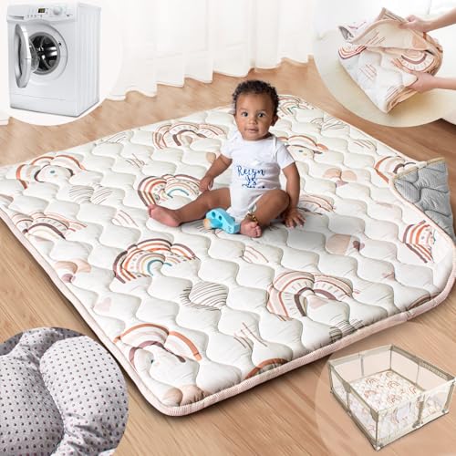 Beavtaens Baby Play Mat, 50x50 Playpen Mat with Super Soft Touch, Activity Mat with Upgraded Anti-Slip Bottom, Machine Was...