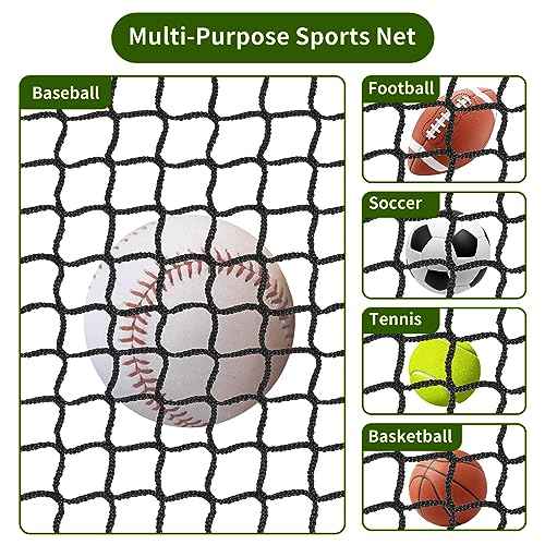 Baseball Softball Backstop Nets - Heavy Duty Sports Nets, Sports Netting Barrier with 33FT Rope, Sport Nets for ‎Baseball Basketball Soccer Lacrosse Hockey