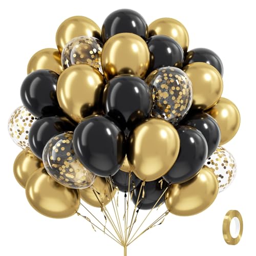 Black and Gold Balloons, 60pcs 12inch Black Metallic Gold Confetti Balloons for Graduation 2025 Anniversary Birthday Party...