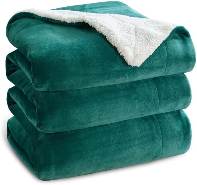 Bedsure GentleSoft Sherpa Fleece Blankets Queen Size for Bed - Thick and Warm Throw for Women and Men, Soft Fuzzy Plush Queen Christmas Blanket for Winter, Non-Heated, Forest Green, 90x90 Inches