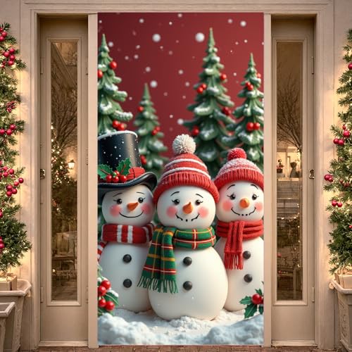 Christmas Door Cover Decorations Snowman Christmas Door Banner Sign Snowman Xmas Tree Snowflake Door Hanging Wall Banner P...