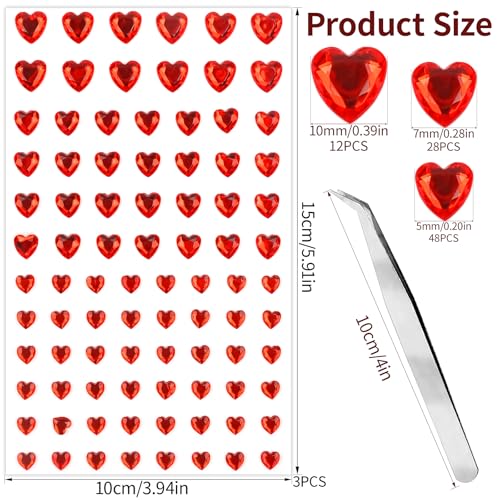 264Pcs Heart Face Gems Love Gems, Self-Adhesive Face Jewels Rhinestones 5/7/10 mm DIY Face Gems Stick on, Valentine Makeup...