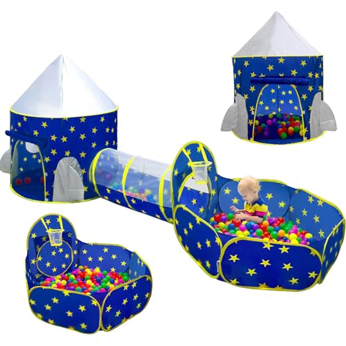PigPigPen 3pc Kids Play Tent for Boys with Ball Pit, Crawl Tunnel, Princess Tents for Toddlers, Baby Space World Playhouse...