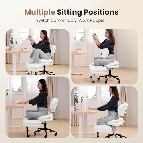Cross Legged Office Chair, Ergonomic Cloud Criss Cross Desk Chair, Meditation Chair with Wheels, Height Adjustable Seat fo...