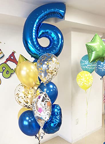 6 Balloon Number 40 Inch, 6 7 Birthday Decorations, 6 Year Old Birthday Balloon for Boy Girl, Navy Blue 16 26 60 65 Number...