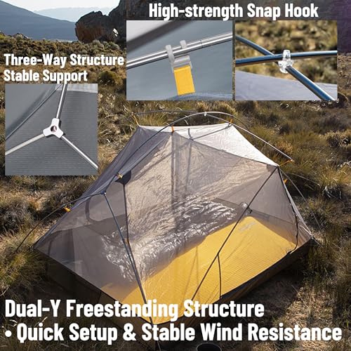 Naturehike Mongar UL Tent [2025 Upgrade] 1.5kg/3.3lb Ultralight Tents,1/2 Person Backpacking Tent,4 Modes of use, Waterpro...