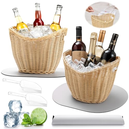 LemonRoad 2 Pcs Ice Bucket Woven Design with Scoops Diatomaceous Earth Pad 4l Champagne Wine Bucket Drink Bins for Parties...