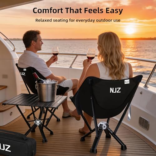NJZ Folding Outdoor Chair — Easy Outdoor Comfort, Simple One-Piece Design, Stable Aluminum Frame, Relaxed Seating for Back...