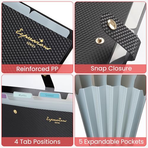 Sooez Accordion File Organizer, Letter Size Expanding File Folder with Labels, 5 Pocket Folders for Documents, Portable Pa...