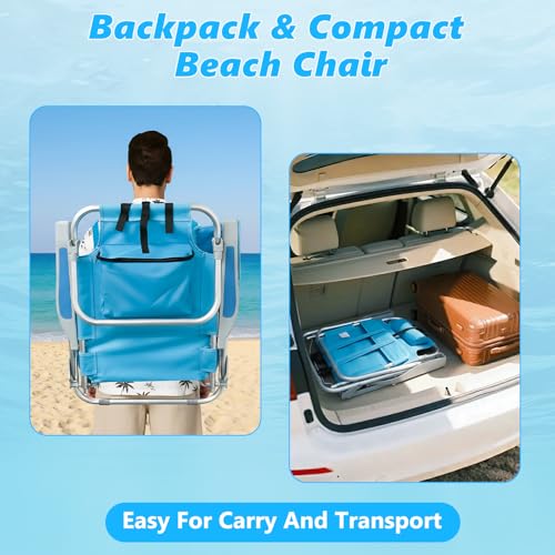 Backpack Beach Chairs for Adults, Heavy Duty Compact Portable Lay Flat Folding Chair with Backpack Straps and Large Pocke...