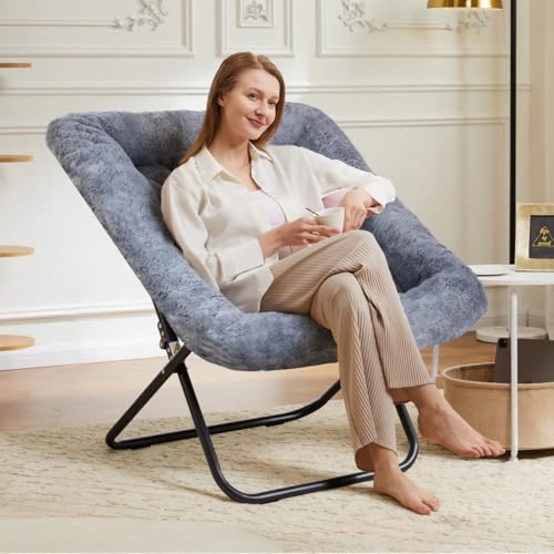 DUMOS Comfy Chair for Adults, Soft Faux Fur Folding Lounge for Bedroom Living Room Dorm Rooms Flexible Reading Chair for T...