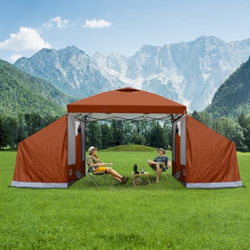 KAMPKEEPER Side Tent for 10 x 10 ft Pop Up Canopy, Easy Setup Gazebo Attachment, Camping Tent Orange (Canopy and Bracket N...
