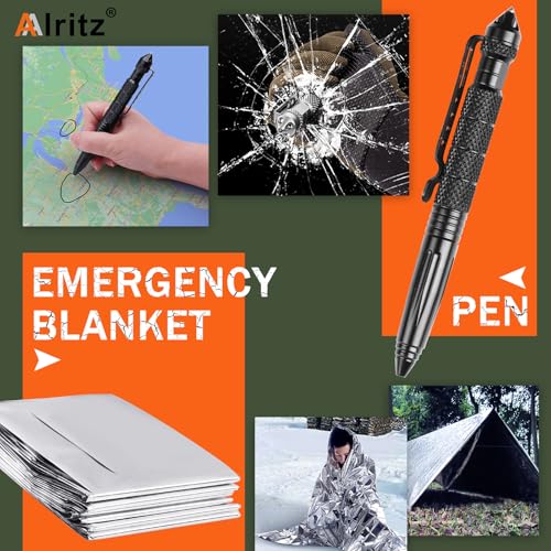 Alritz Emergency Survival Kit, for Men 12 in-1 Outdoor Survival Gear Lifesaving Tools Contains Compass, Fire Starter,for C...