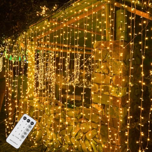 WATERGLIDE 300 LED Curtain Lights, Remote Control Christmas Decorative Hanging String Lights, 8 Lighting Modes, Plug in fo...