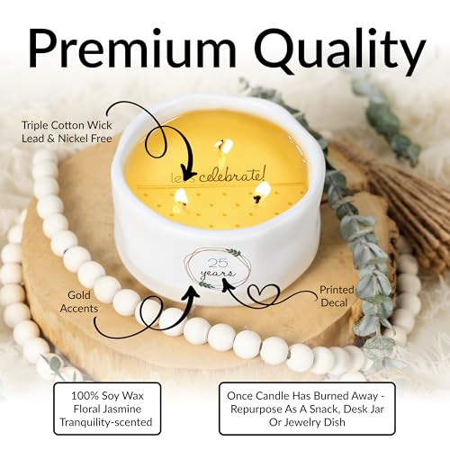 Pavilion - 25 Years - 8 oz Triple Wick Wax Reveal Hidden Message Let's Celebrate Unique Wedding Anniversary Wife Husband Happy Couple Celebratory Present Gift