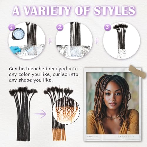 Teresa 8 Inch 0.8cm Width Loc Extension Human Hair Natural Black 40 Strands Loc Extensions for Men/Women/Kids Real Dreadlock Extensions Human Hair