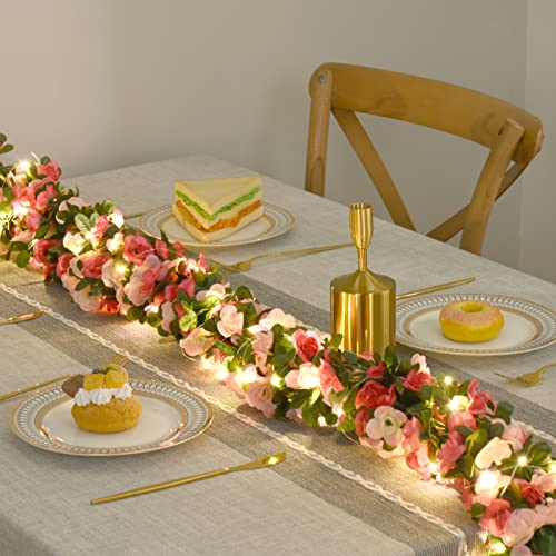 BLEUM CADE 5Pcs 41Ft Flower Garland Artificial Rose Vines with 32.8Ft String Lights, Cute Fake Hanging Flower Vines Floral...