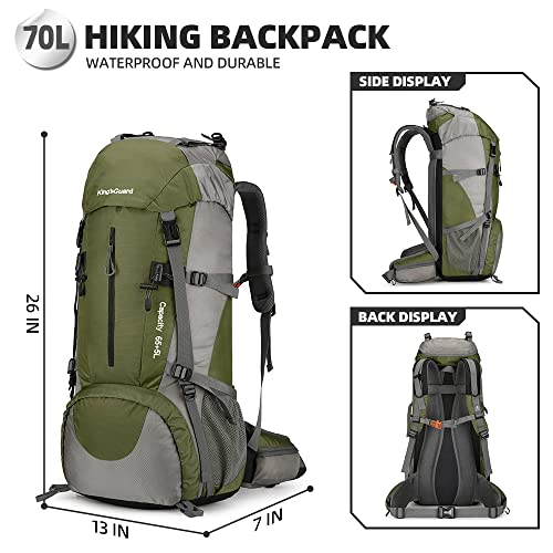 King'sGuard 70L Hiking Backpack with Rain Cover Lightweight Waterproof Travel Camping Backpack Large Backpacking Pack