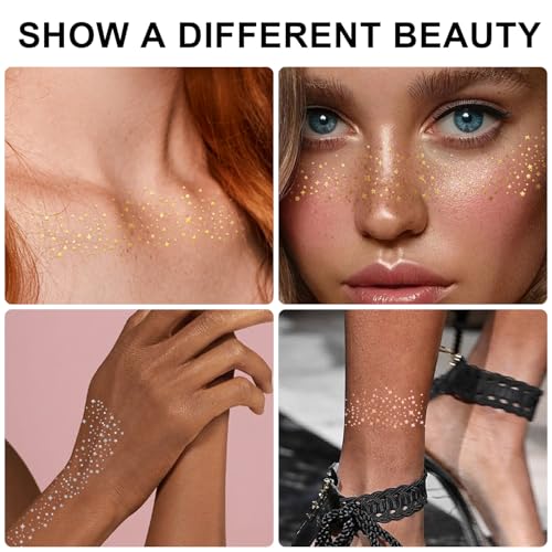 20PCS Glitter Freckles, Glitter Freckles Face Tattoo, Sparkle Freckles for Women and Kids, Cute Star Waterproof Silver Tem...
