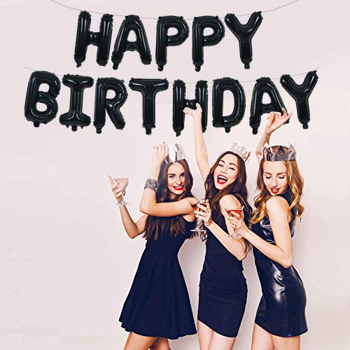 TONIFUL Black Happy Birthday Balloons Banner 16 Inch Mylar Foil Letters Birthday Sign Banner Bunting Reusable for 30th 40t...