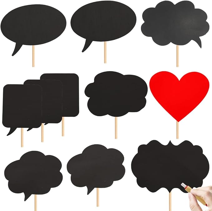 Large Blank Photo Booth Props Signs, 11pcs Large Writable Chalkboard Photo Booth Props with Chalk and Sticks, Tvorvik Blan...