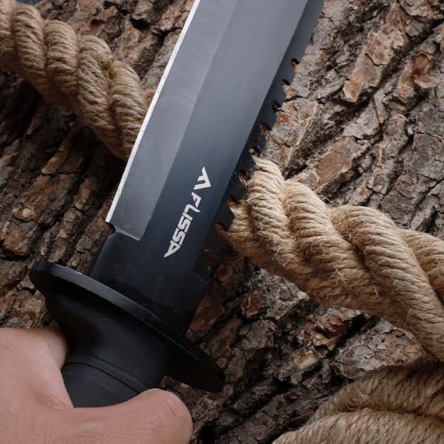 FLISSA Survival Hunting Knife with Sheath, 15-inch Full Tang Fixed Blade Tactical Bowie Knife with Sharpener & Fire Starte...