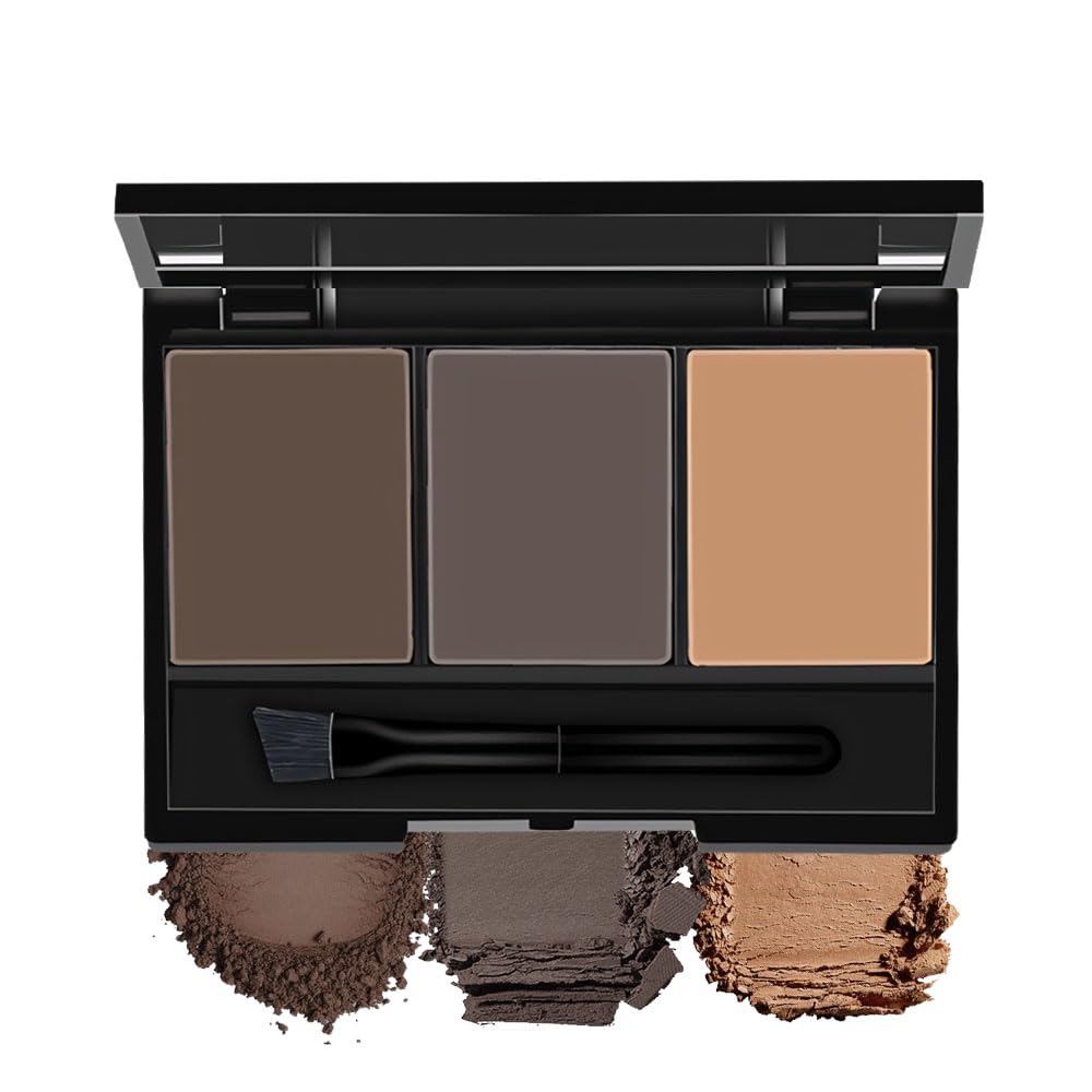 Eyebrow Powder Dark Light Brown Grey Kit,Eye Brow Powder for Women with Brow Brush,Long-Lasting Waterproof Three Colors Brow Fil