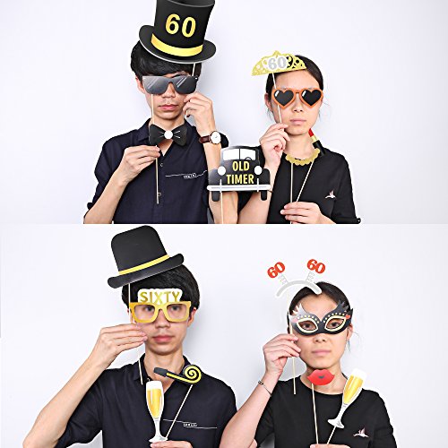 60th Birthday Party Photo Booth Props (51Count) for Her Him 60th Birthday Gold and Black Decorations, Konsait Big 60 Birth...