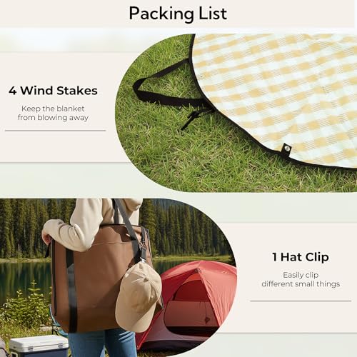 GRANNY SAYS 2-in-1 49¼”D Brown Waterproof Picnic Blankets & Tote Bag, Large Picnic Mat for Camping, Grass, and Park, Folda...
