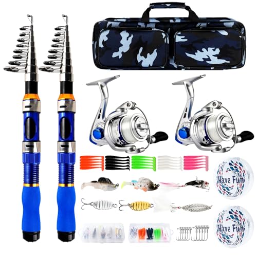 Telescopic Fishing Rod Reel Combo 2PCS 6.89FT Collapsible Fishing Pole Spinning Reel Lures Accessories with Fishing Bag Po...