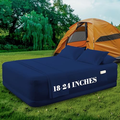 Mocassi 4-Piece Extra Deep Pocket 16-24 Inch Air Mattress Bed Sheet Set- 4PC Sheet Set with Smart Pockets Ideal for Air Be...