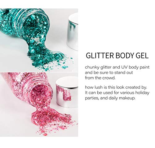 GL-Turelifes Mermaid Sequins Chunky Glitter Liquid Eyeshadow Glitter Body Gel Festival Glitter Cosmetic Face Hair Nails Ma...