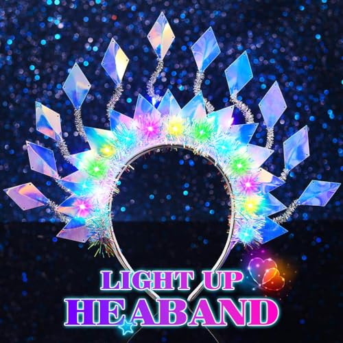 JAKAWIN Light Up Headband Glowing Headpiece Led Rave Costume Hair Accessories for Women