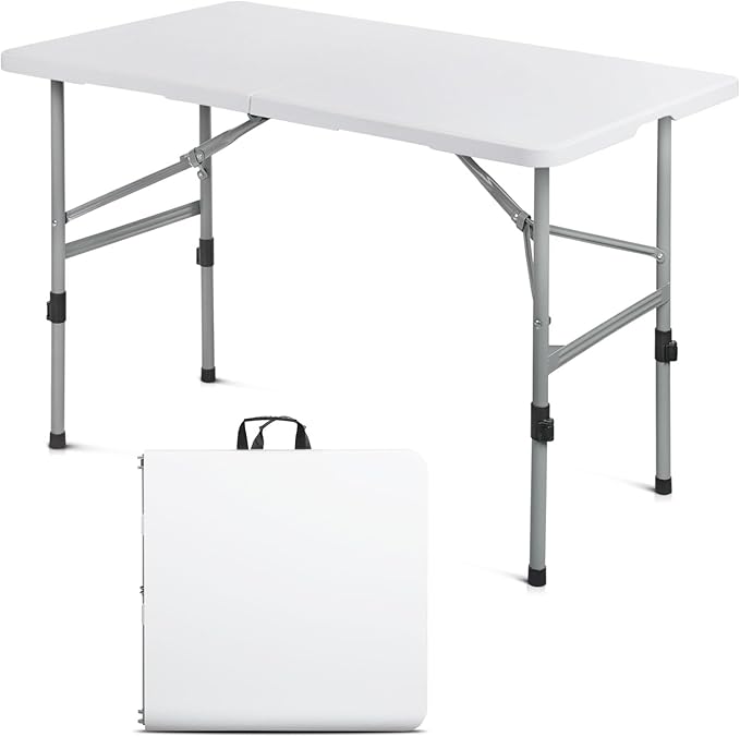 OS MOTOR 48 Inch Folding Table with Carry Handle, Portable Heavy Duty Plastic Utility Table with Steel Legs for Party, Wed...