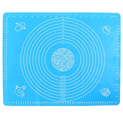 Silicone Baking Mat, 19.7 Inch x 15.7 Inch Blue Pastry Mat with Size Scale, Anti Stick and Anti Slip Mat for Kneading Doug...