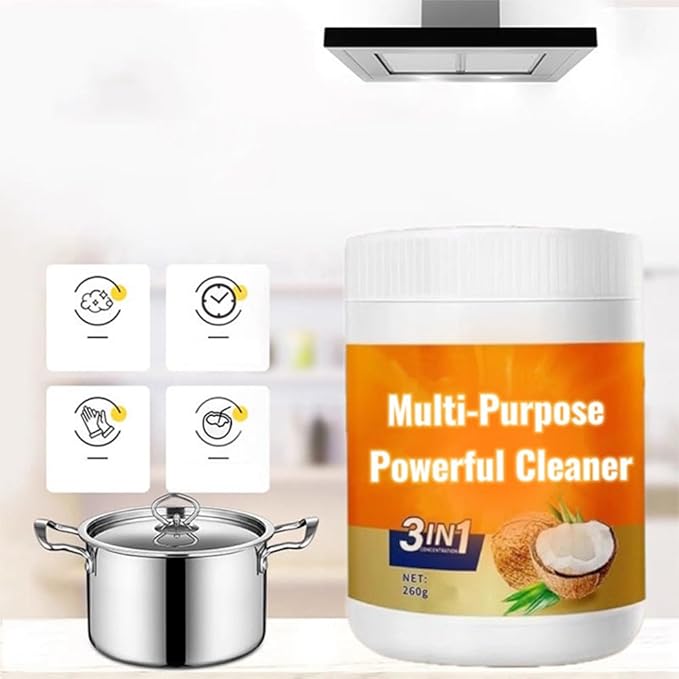 Multi-Purpose Powerful Cleaner for Kitchen, 260g Coconut Oil Natural Cleanser Heavy Kitchen Duty Degreaser All-Purpose Cookware Cleaner for Faucets, Tiles, Oven & Stove Top (3)