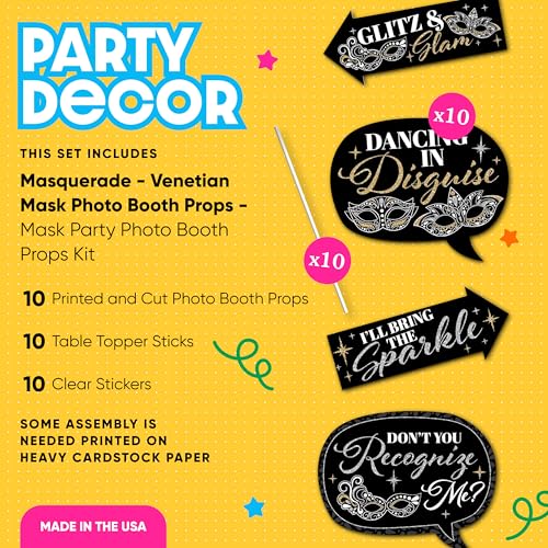 Big Dot of Happiness Photo Booth Props Kit - 10-Piece Masquerade Props, DIY Assembly Prop Stick, Photo Booth Prop, Premium...