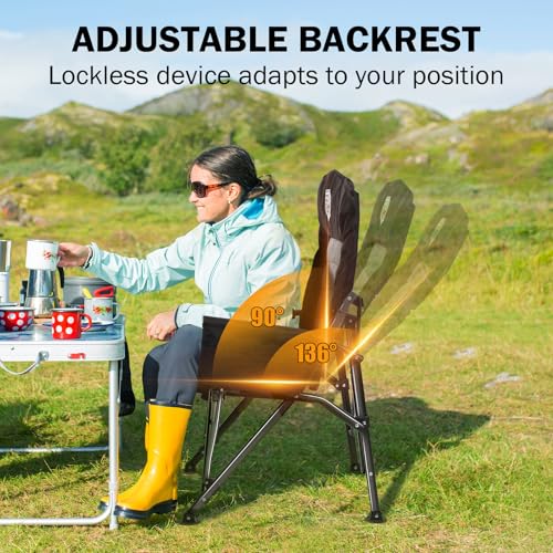 TOBTOS Heavy Duty & High Back Camping Chair Bundle – Oversized Folding Chair with Adjustable High Backrest + Portable Supp...