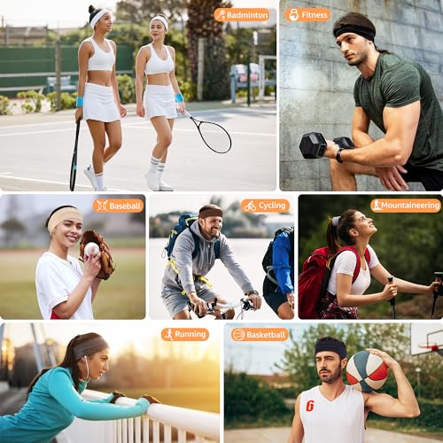 DiyJibb Headbands for Women, Stretchy Non Slip Soft Cotton Cloth Hair Bands for Sports, Workout, Yoga and Running, 7pcs