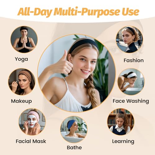 Headbands for Women - 6 Pack Wide Elastic Hair Bands | Stretchy Sweatbands Hair Bands | Soft Sports Thin Head Bands | Non-...