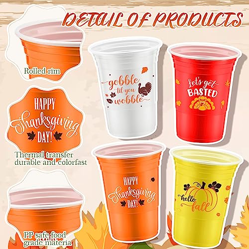 Uiifan 100 Pcs Thanksgiving Plastic Cups 16 oz Disposable Fall Party Cup Friendsgiving Plastic Stadium Cups Turkey Pumpkin...