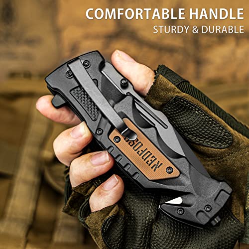 NedFoss Pocket Folding Knife DA75, 3 in 1 Pocket Knife for Men, Survival Knife with Liner-Lock Belt Clip, Seat Belt Cutte...