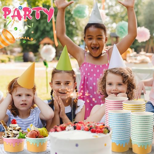 Ninehaoou 100 Pcs Ice Cream Cups Bulk Paper Disposable Dessert Bowls Ice Cream Bowls Paper Dessert Cups Sundae Soup Yogurt...
