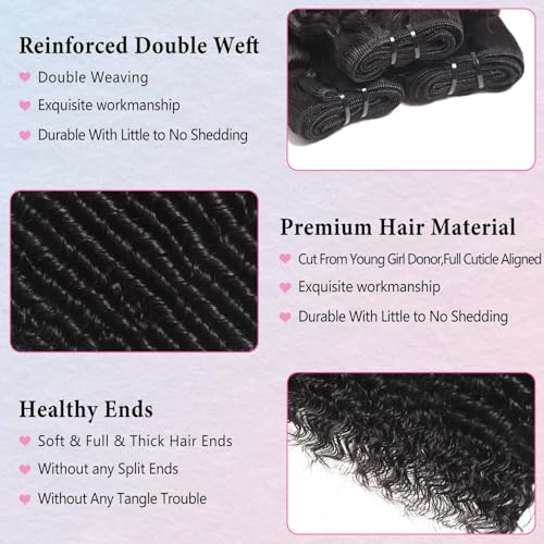 Brazilian Human Hair Deep Wave 12A Grade 100% Unprocessed Virgin Remy Deep Curly Wave Extensions Human Hair Bundles 16 18 20 lnch Double Weft Deep Curly Weave 3 Pcs Natural Black