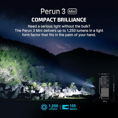 OLIGHT Perun 3 Mini Premium Headlamp 1250 Lumens Flashlight with Type-C Charging Box, Rechargeable Headlight with Red Ligh...