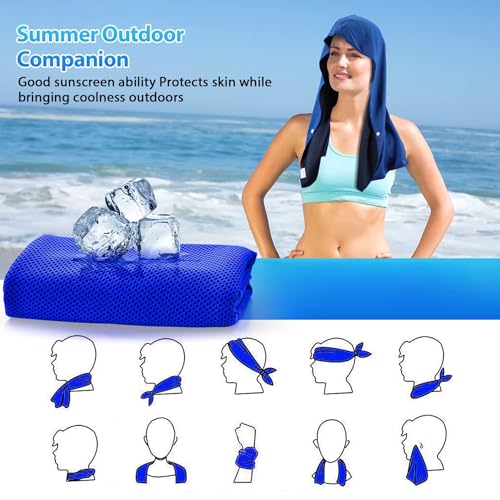 HoneyHu Artic Cool Towel 2-Pack | UPF 50+ Cooling Hoodie Towel, Instant Chill for 2 Hours | Reusable Sun Protection for Me...
