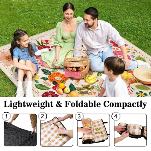 QDJGSDDGM Picnic Blankets Waterproof Foldable Extra Large,80"x 80" Outdoor Beach Blanket Sandproof,3-Layer Lightweight Han...