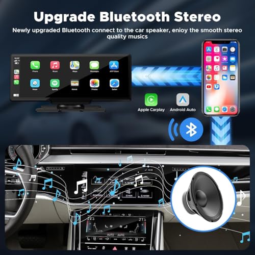 LAMTTO 9.26" Wireless Carplay and Android Auto with 2.5K Dash Cam, 1080P Backup Camera, Portable Touchscreen GPS Navigatio...