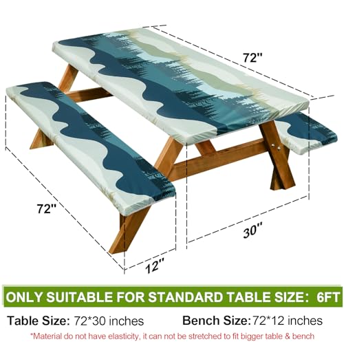 Picnic Table Cover with Bench Covers Camping Essentials Waterproof Windproof Camping Tablecloth with Drawstring Bag, Fitte...