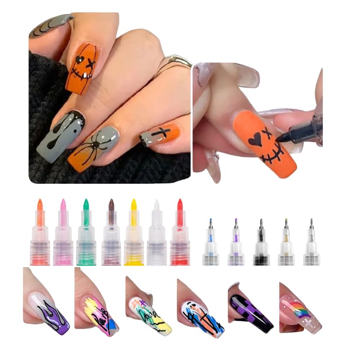 Nail Polish Pens Set, Nail Art Pens, Nail Pencil, DIY Drawing Painting Pen, for Nails DIY (12colors set B -0.7mm)